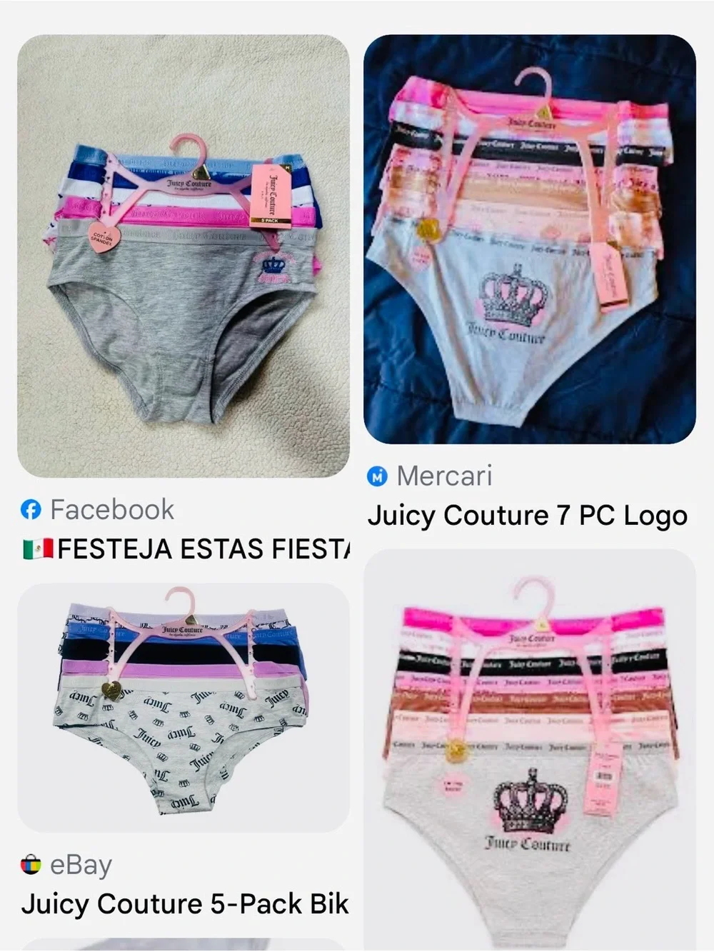 #3256**Juicy Couture Girls' Cotton Blend Briefs - Gray, Pink, Blue (3-Pack)